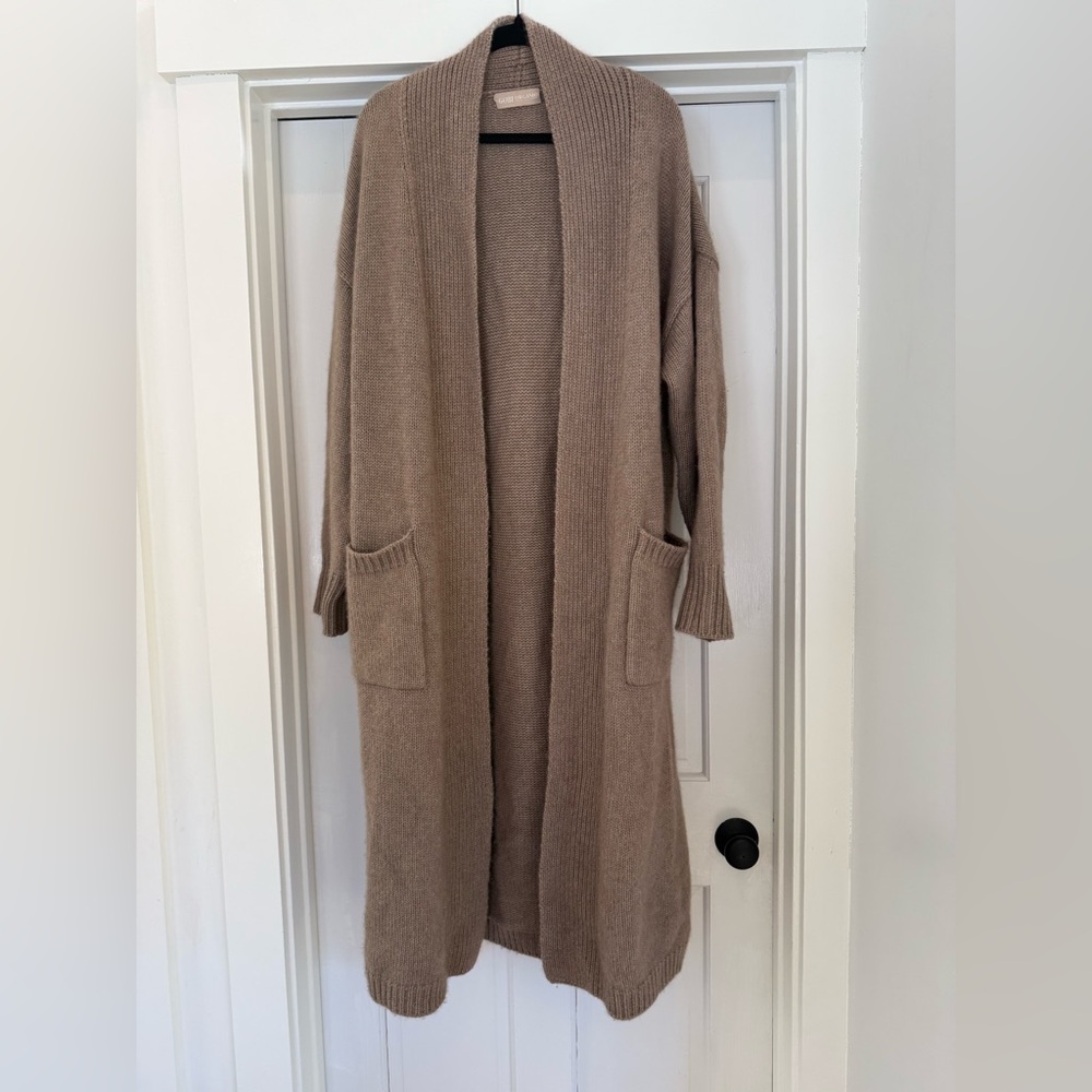 GOBI Organic | 100% Cashmere Long Line/Maxi Cardigan/Shawl Sweater | Tan